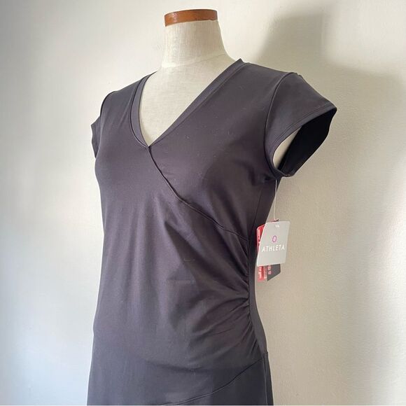 Athleta Black Faux Wrap Mini Dress NWT Size Small - Picture 2 of 6
